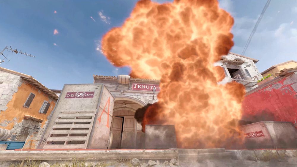 An explosion on Inferno in Counter-Strike 2